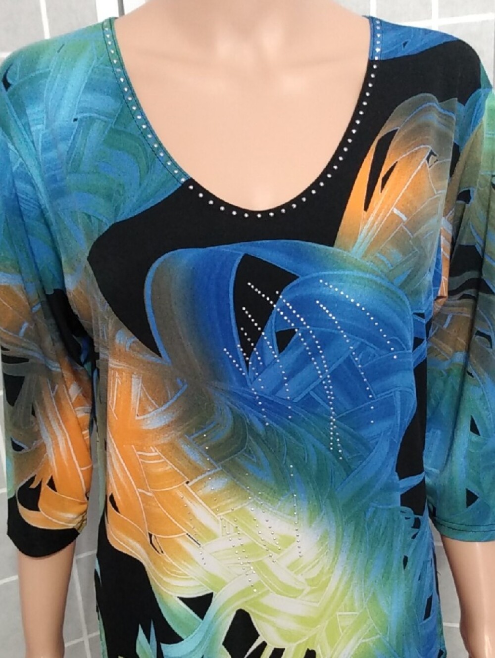 Valentina 2PCS Multicolor Abstract Swirl Scoop Neck Top -Women's M- 3/4 Sleeves - Picture 4 of 13